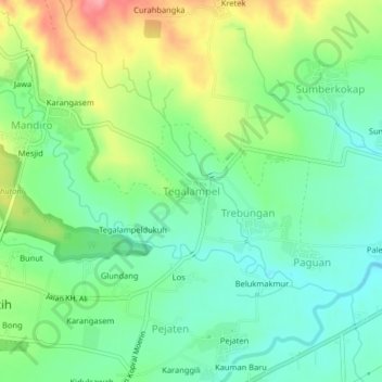 Tegalampel topographic map, elevation, terrain