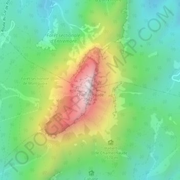 Chamechaude topographic map, elevation, terrain
