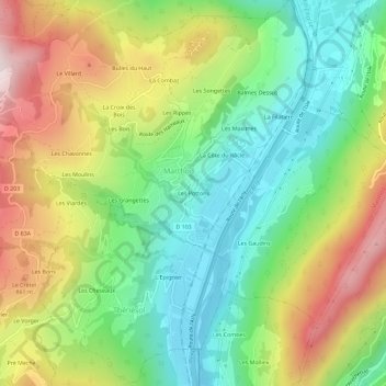 Les Pottons topographic map, elevation, terrain