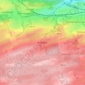 Shieldhill topographic map, elevation, terrain