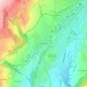 Chaudefeuille topographic map, elevation, terrain