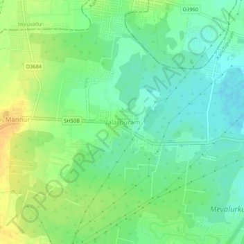 Valarpuram topographic map, elevation, terrain