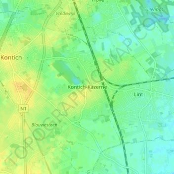 Kontich-Kazerne topographic map, elevation, terrain
