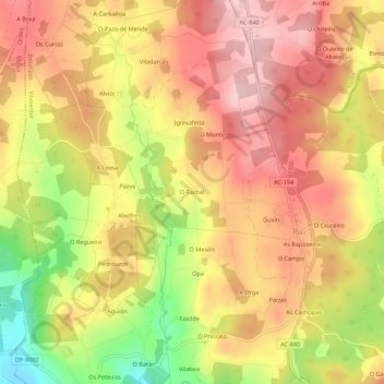 O Fachal topographic map, elevation, terrain