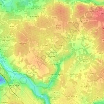 Les Beillards topographic map, elevation, terrain
