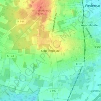 Scherenbostel topographic map, elevation, terrain
