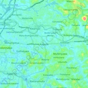 Angoda topographic map, elevation, terrain