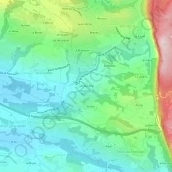 Les Moulins topographic map, elevation, terrain