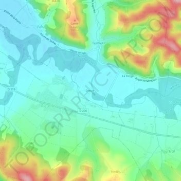 Dreuilh topographic map, elevation, terrain