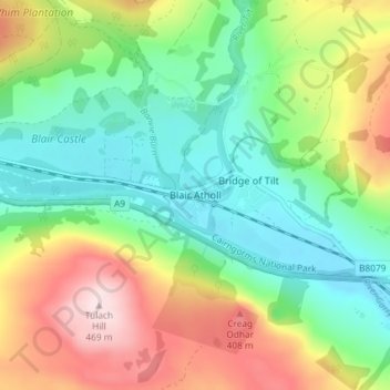 Blair Atholl topographic map, elevation, terrain