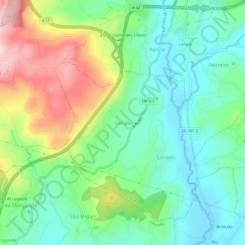 Unhão topographic map, elevation, terrain