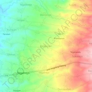 Banyusari topographic map, elevation, terrain