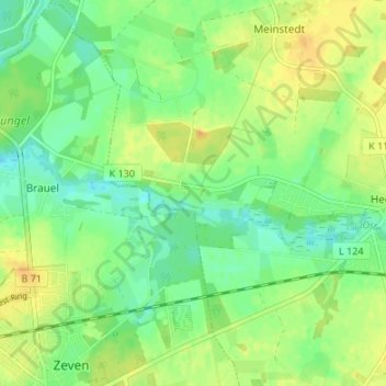 Offensen topographic map, elevation, terrain