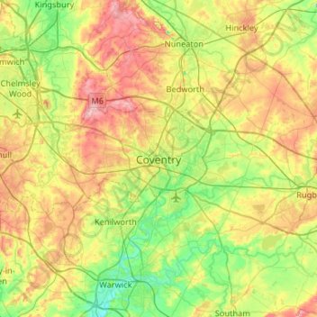 Coventry topographic map, elevation, terrain