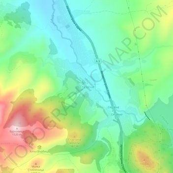 Studena topographic map, elevation, terrain