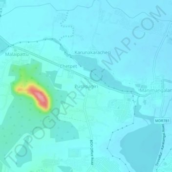 Pushpagiri topographic map, elevation, terrain