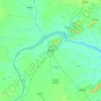 Tonk topographic map, elevation, terrain