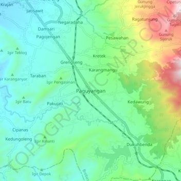 Paguyangan topographic map, elevation, terrain