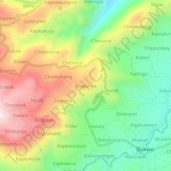 Magunga topographic map, elevation, terrain
