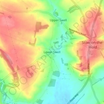 Lower Swell topographic map, elevation, terrain