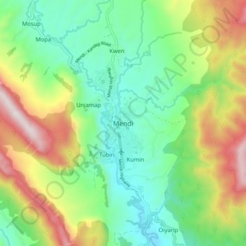 Mendi topographic map, elevation, terrain