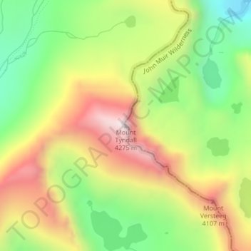 Mount Tyndall topographic map, elevation, terrain