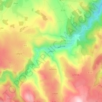 Lugeac topographic map, elevation, terrain
