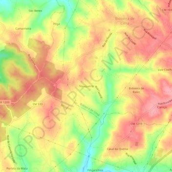 Texugueira topographic map, elevation, terrain