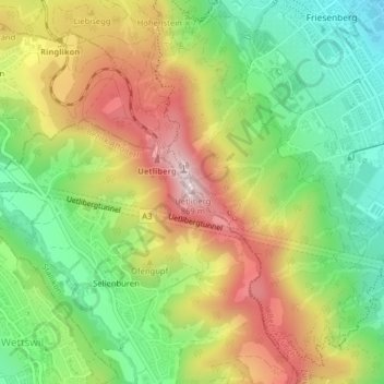 Uetliberg topographic map, elevation, terrain