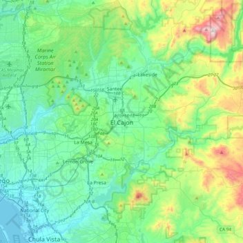 El Cajon topographic map, elevation, terrain