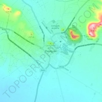 Paraguarí topographic map, elevation, terrain