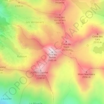 Cime du Diable topographic map, elevation, terrain