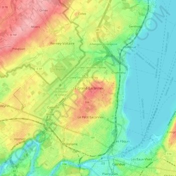 Le Grand-Saconnex topographic map, elevation, terrain