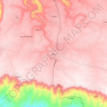 Dhiban topographic map, elevation, terrain