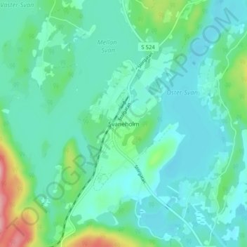 Svaneholm topographic map, elevation, terrain