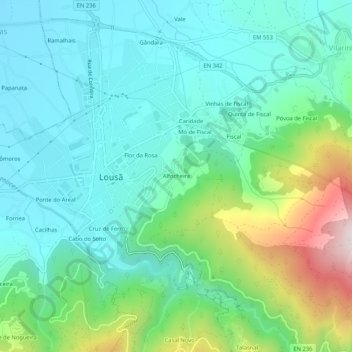 Alfocheira topographic map, elevation, terrain