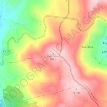 Vale Escuro topographic map, elevation, terrain