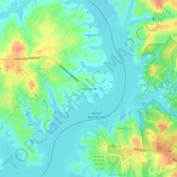 Lake Wylie topographic map, elevation, terrain