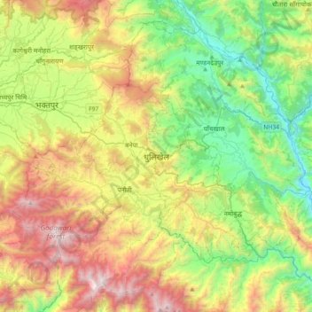 Dhulikhel topographic map, elevation, terrain