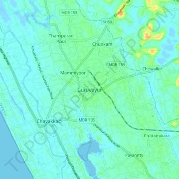 Guruvayur topographic map, elevation, terrain