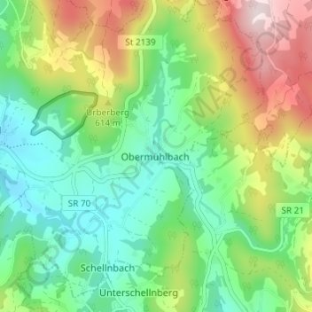 Obermühlbach topographic map, elevation, terrain