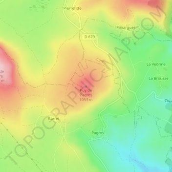 Puy de Pagros topographic map, elevation, terrain