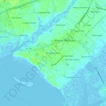 Moultrie Heights topographic map, elevation, terrain