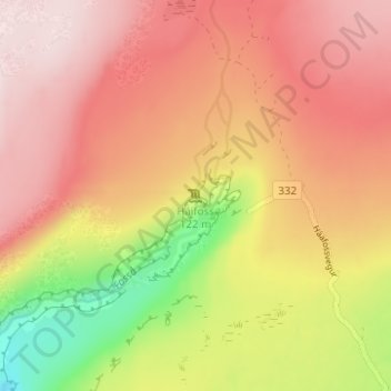 Háifoss topographic map, elevation, terrain