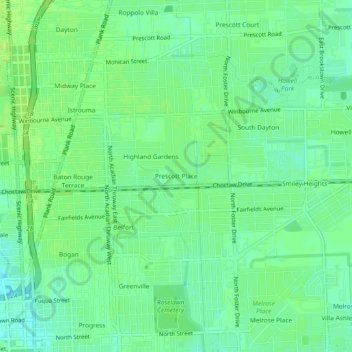Prescott Place topographic map, elevation, terrain