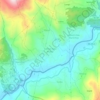 Valbom (São Pedro) topographic map, elevation, terrain