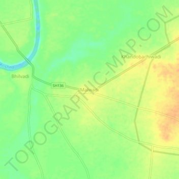 Malwadi topographic map, elevation, terrain