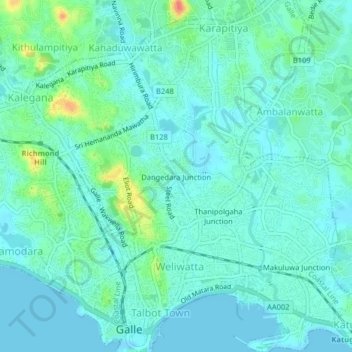 Dangedara Junction topographic map, elevation, terrain