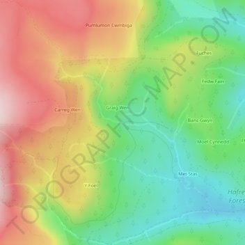 Blaen Hafren topographic map, elevation, terrain