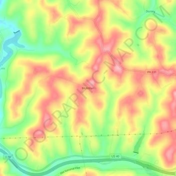 McMillan topographic map, elevation, terrain
